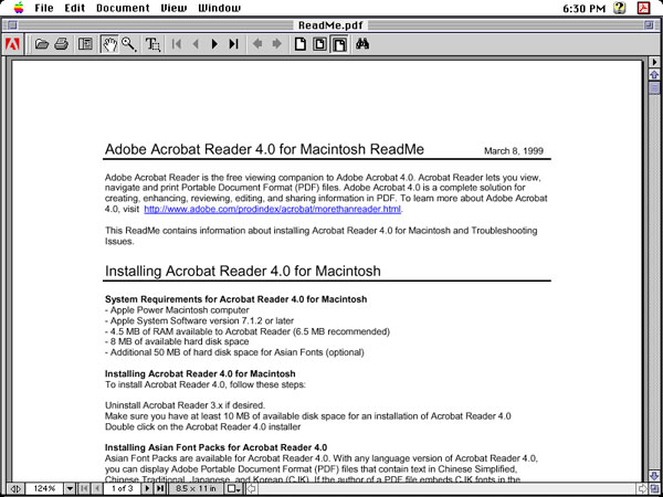 Adobe Acrobat 4 opening a PDF document