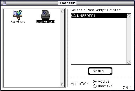 chooser with postscript printer shown